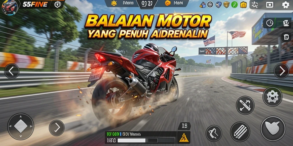 Tampilan seru dari gameplay balapan motor di 55FIVE.