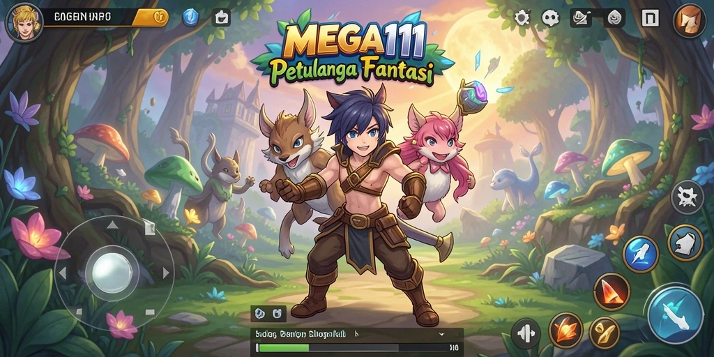 Tampilan gameplay MEGA111 yang penuh warna dan karakter anime ikonik.