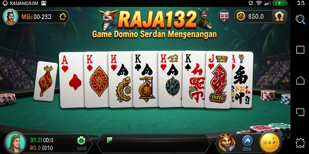 Screenshot utama RAJA132 menampilkan gameplay domino yang menarik.