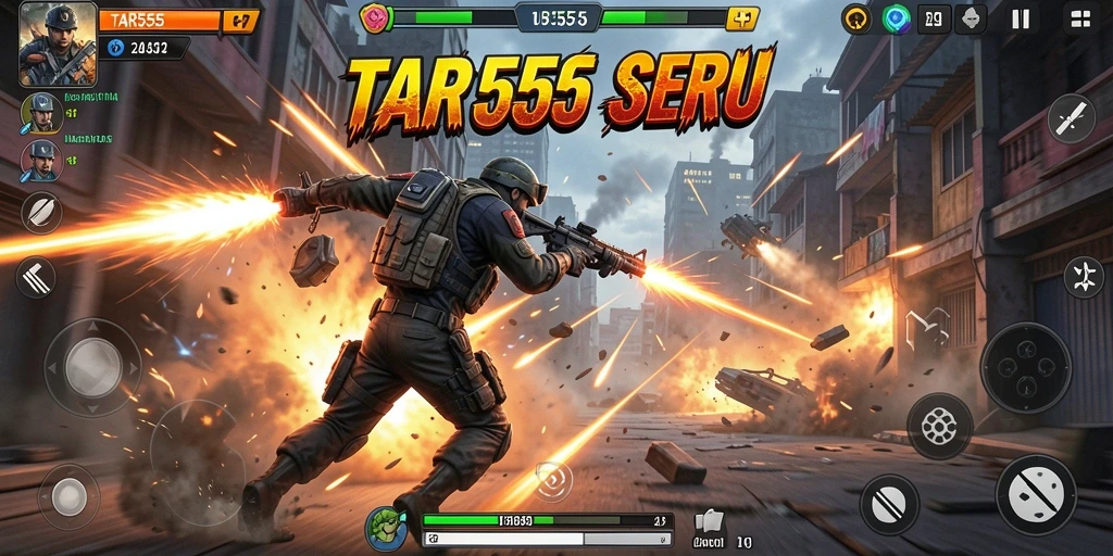 Screenshot TAR555 menunjukkan pertempuran intens dengan grafis menakjubkan.